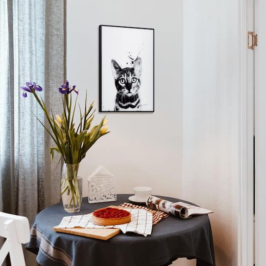 Empire Art Direct 24" x 18" Black & White Bengal Cat Pet Reverse Printed Wall Art with Black Frame